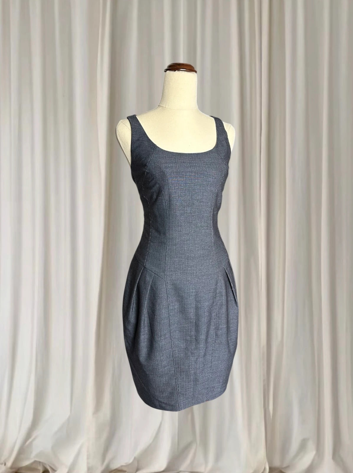 Grey Pinstripe Sleeveless Sheath Dress - Tailored Office Wear AU8 - Image 2
