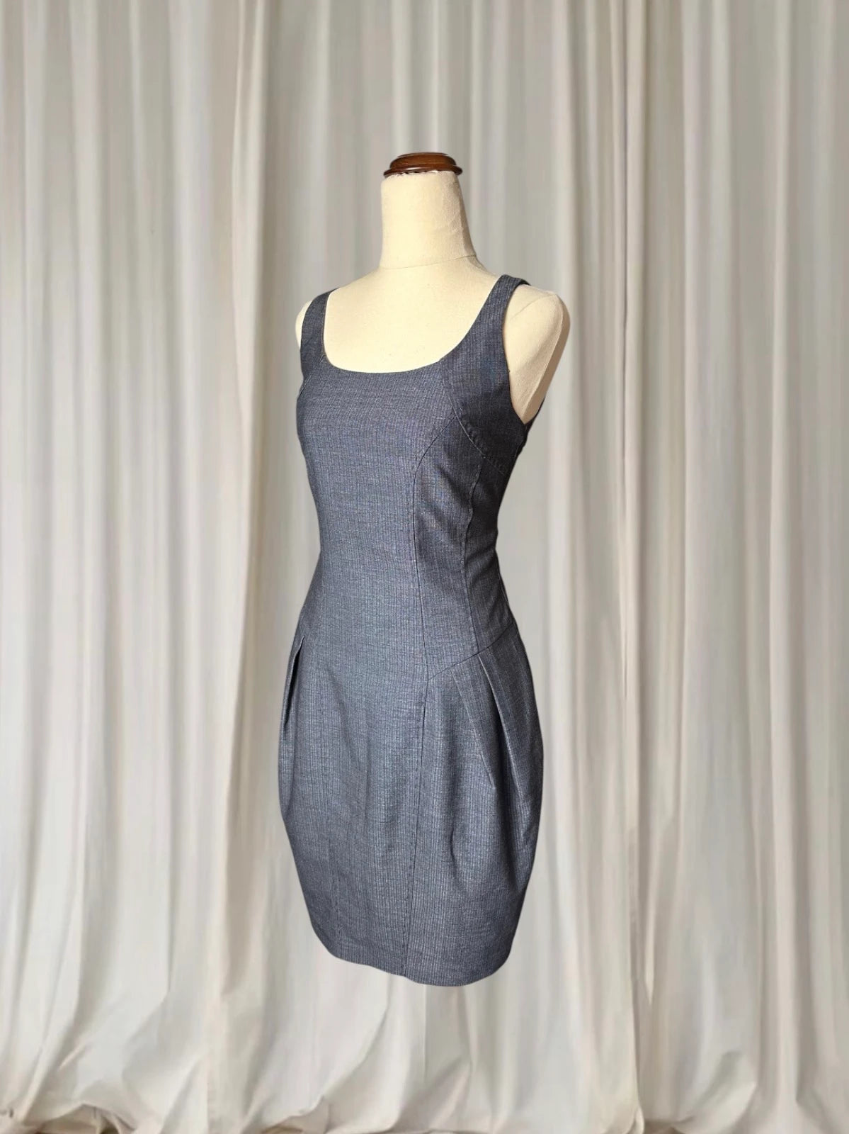 Grey Pinstripe Sleeveless Sheath Dress - Tailored Office Wear AU8 - Image 3