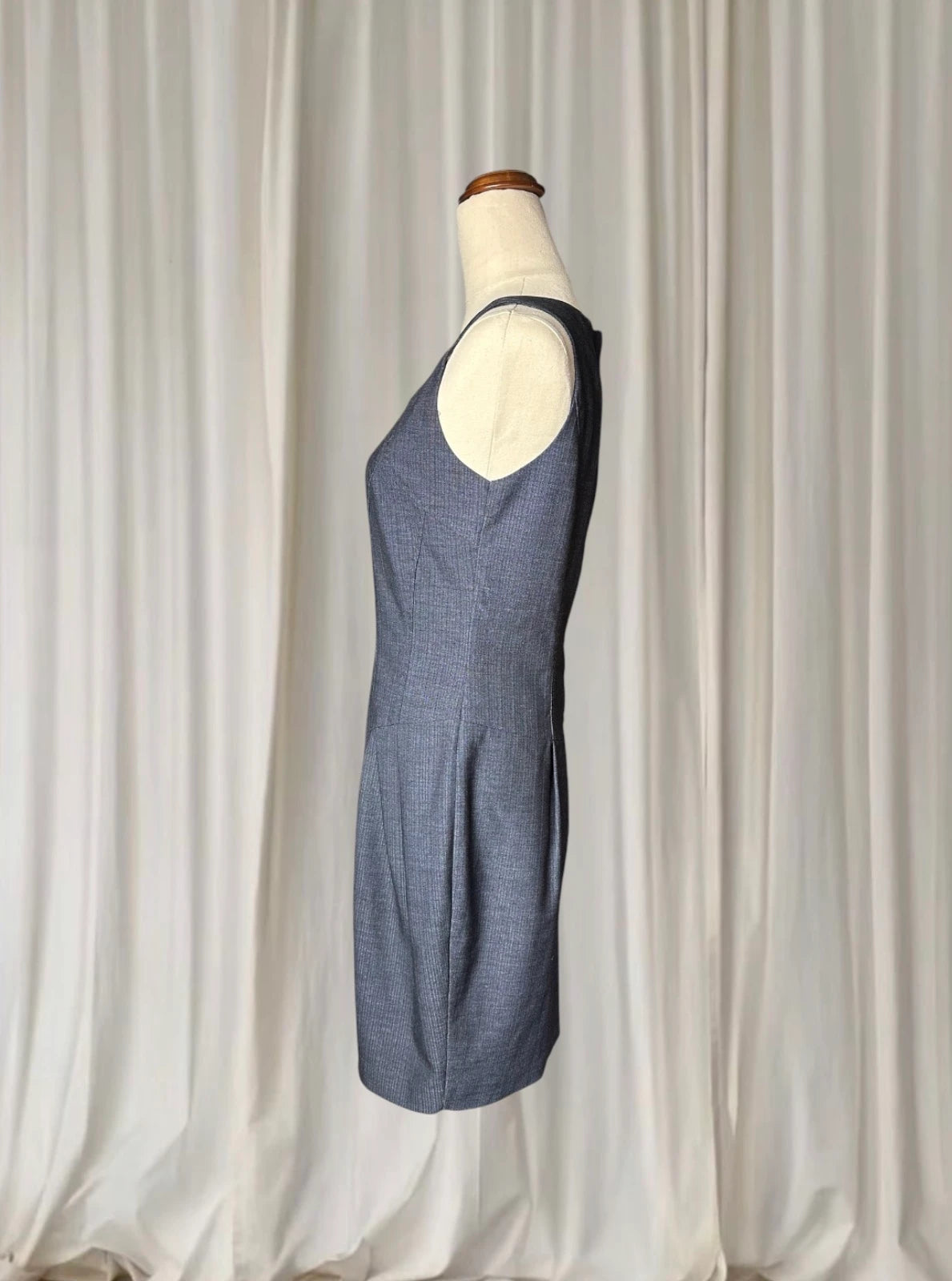 Grey Pinstripe Sleeveless Sheath Dress - Tailored Office Wear AU8 - Image 4