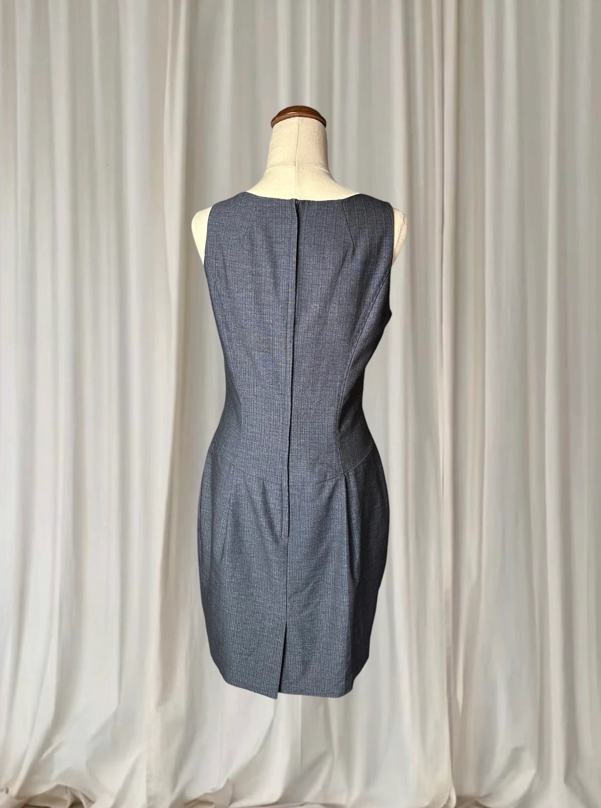 Grey Pinstripe Sleeveless Sheath Dress - Tailored Office Wear AU8 - Image 5