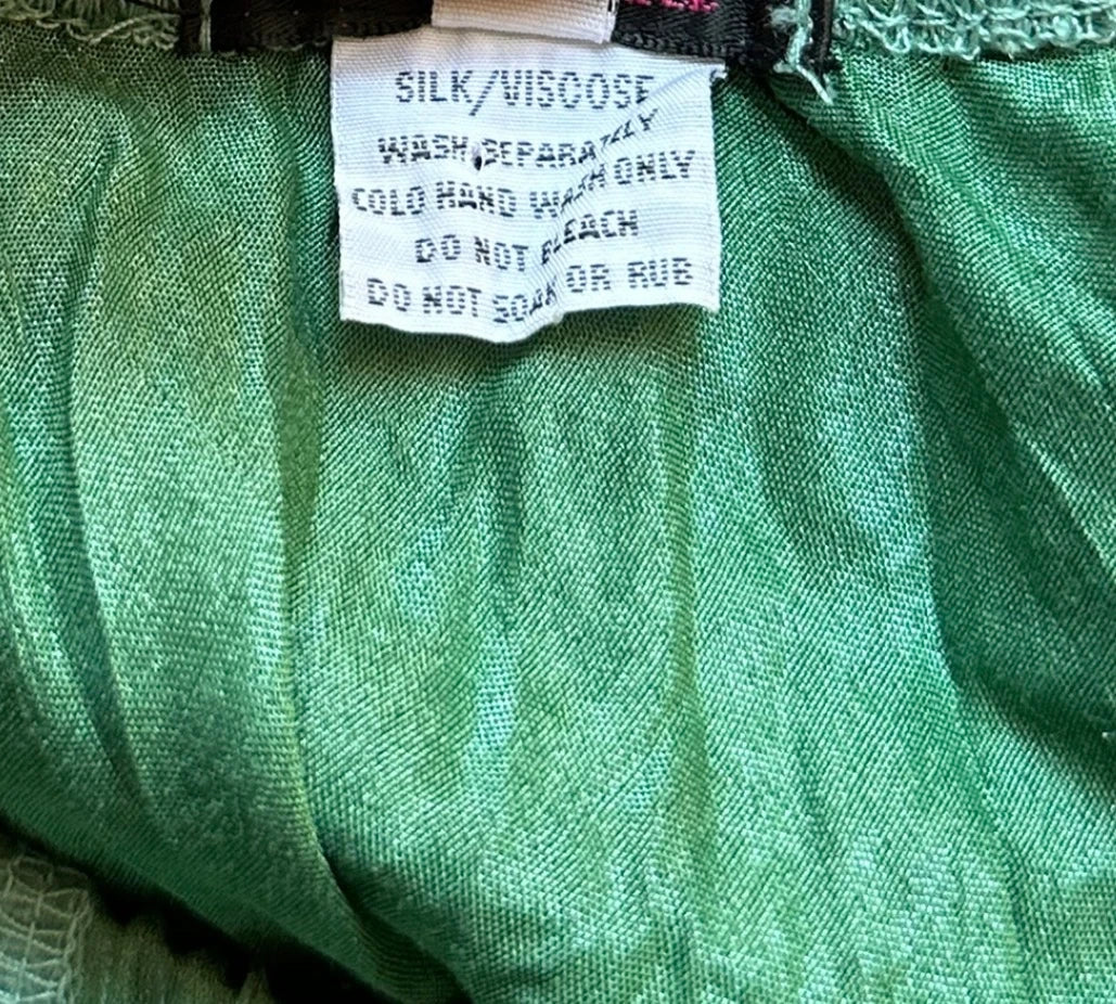 Vintage Silk Y2K Midi Skirt - Metallic Green Crinkle Plisse AU10 - Image 4