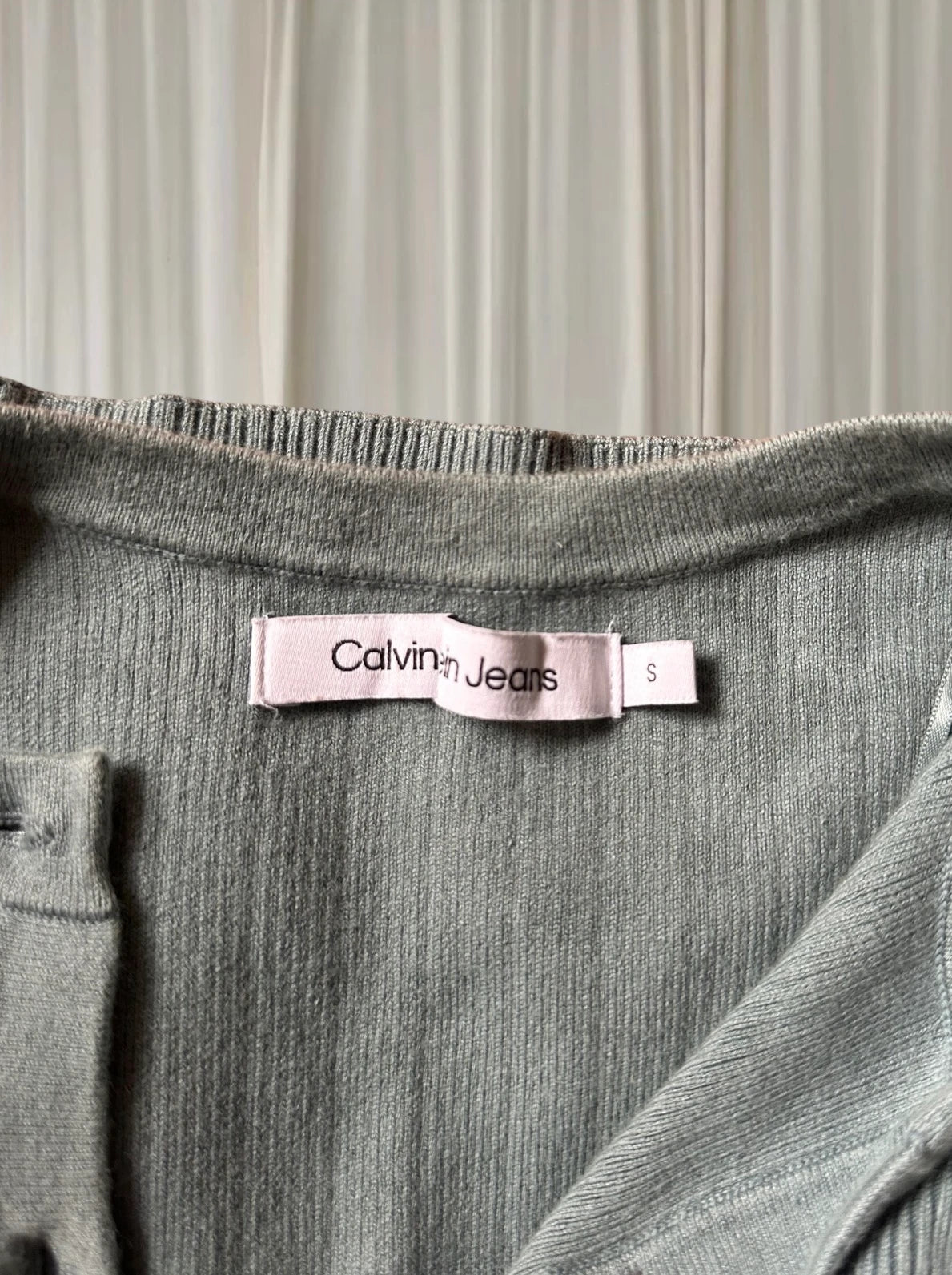 Calvin Klein Ribbed Button-Down Cardigan Long Sleeve - Blue Fitted Knit S - Image 7
