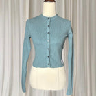 Calvin Klein Ribbed Button-Down Cardigan Long Sleeve - Blue Fitted Knit S - Image 3