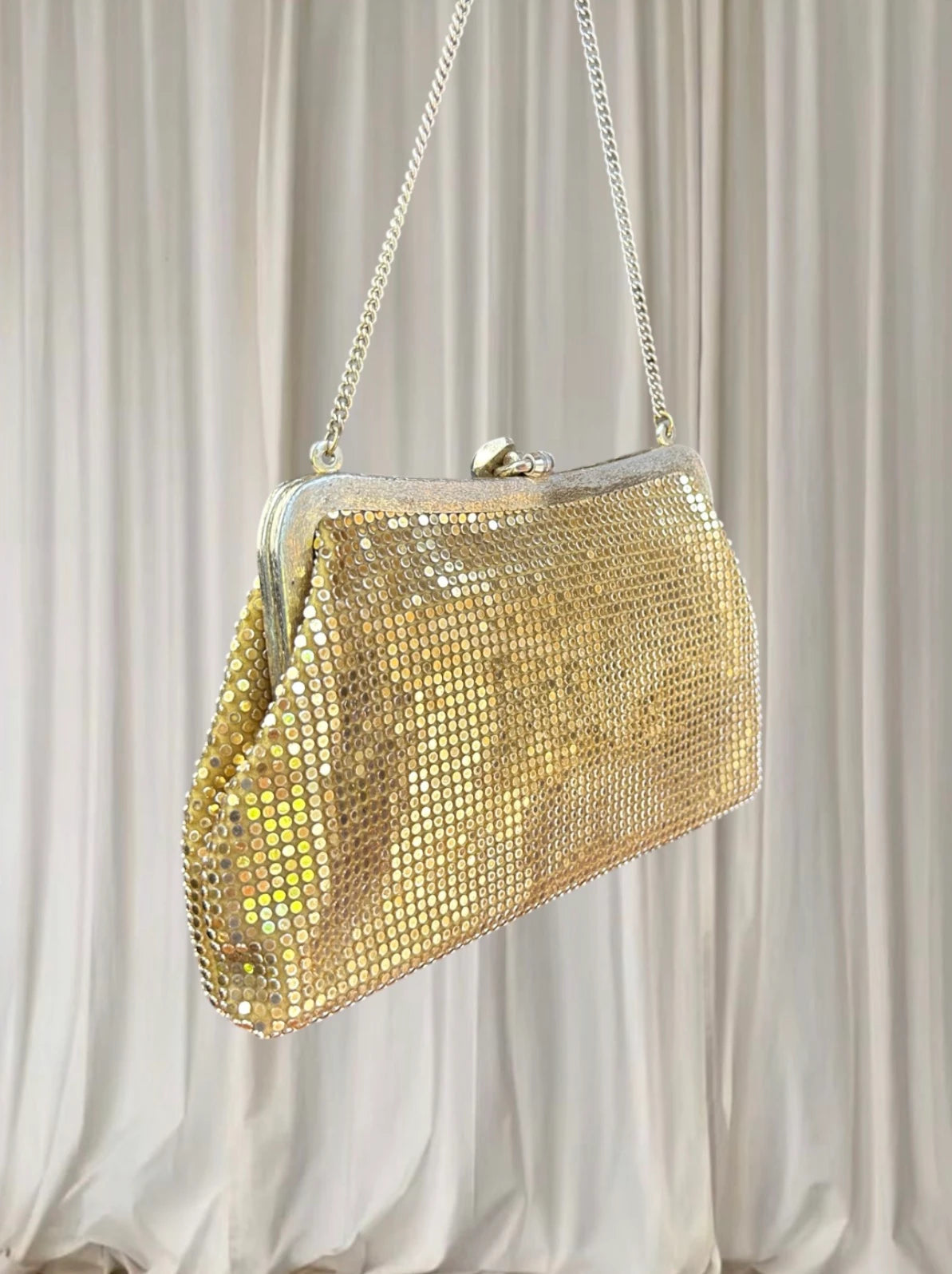 Vintage Evening Clutch Bag - Gold Tone Metal Mesh Glam Shoulder Bag - Image 3