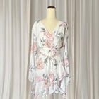 Floral Wrap Mini Dress - Long Sleeve White & Pink With Ruffled Hem M - Image 1