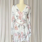 Floral Wrap Mini Dress - Long Sleeve White & Pink With Ruffled Hem M - Image 2