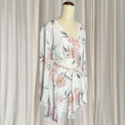 Floral Wrap Mini Dress - Long Sleeve White & Pink With Ruffled Hem M - Image 3