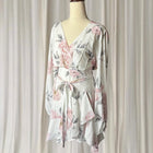 Floral Wrap Mini Dress - Long Sleeve White & Pink With Ruffled Hem M - Image 4