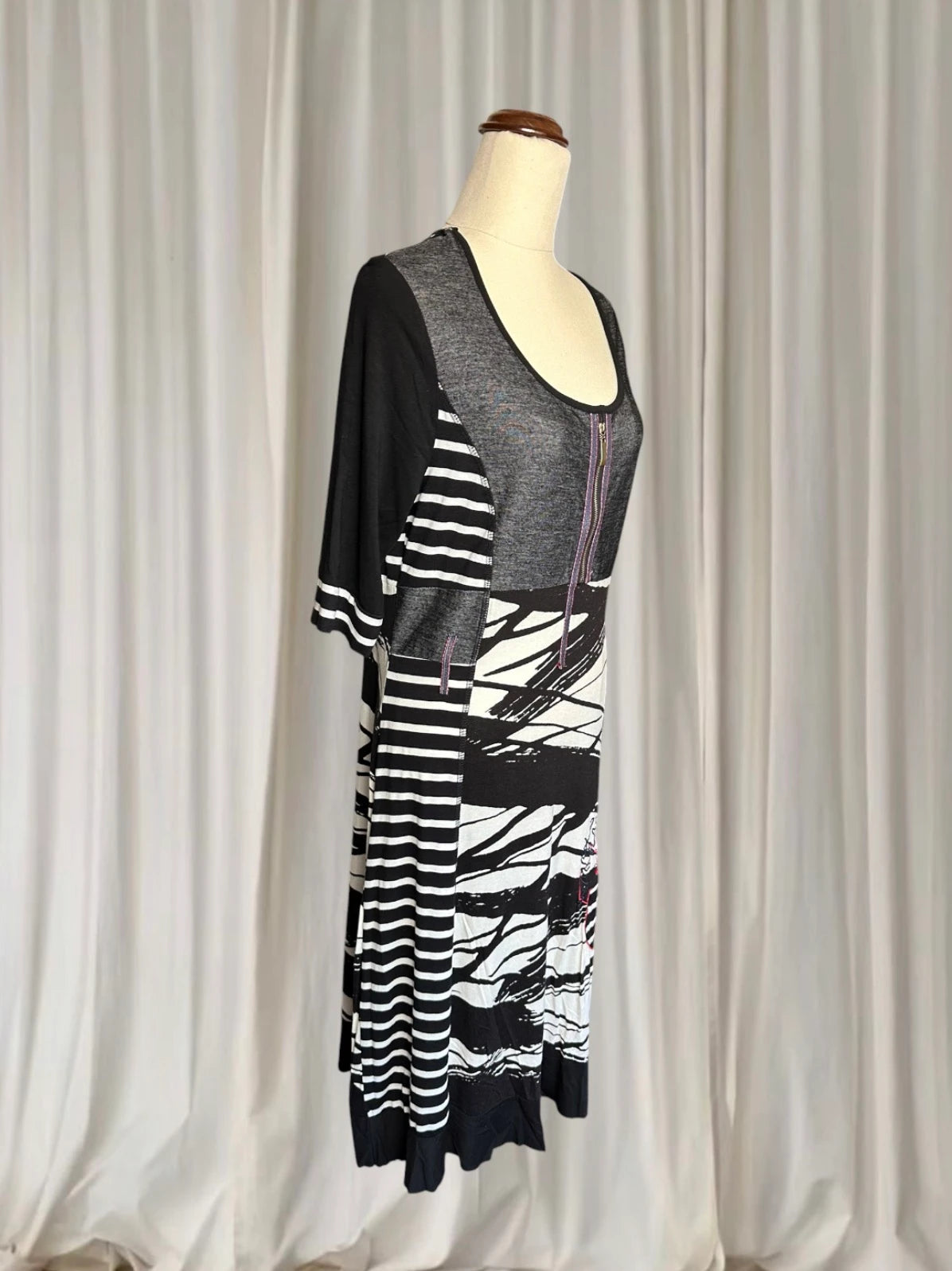 Threadz Grunge Vintage Abstract Print Midi Dress - Women's Black/White L - Image 4