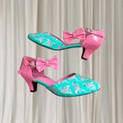 SugarPOP Retro Pink Blue Patent Flamingo Kitten Heels 50s Style AU9 - Image 3