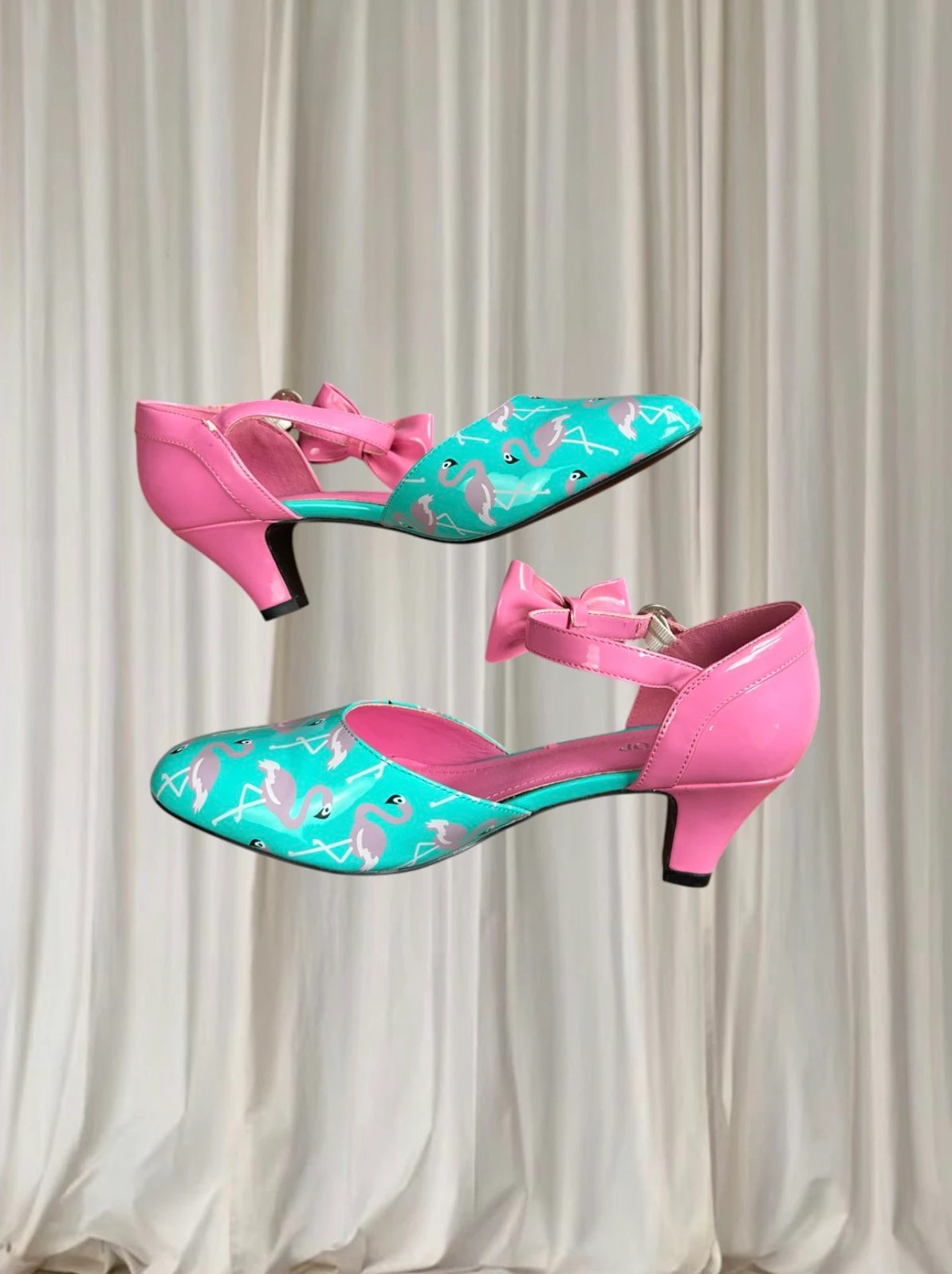 SugarPOP Retro Pink Blue Patent Flamingo Kitten Heels 50s Style AU9 - Image 4