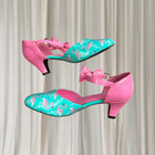 SugarPOP Retro Pink Blue Patent Flamingo Kitten Heels 50s Style AU9 - Image 4