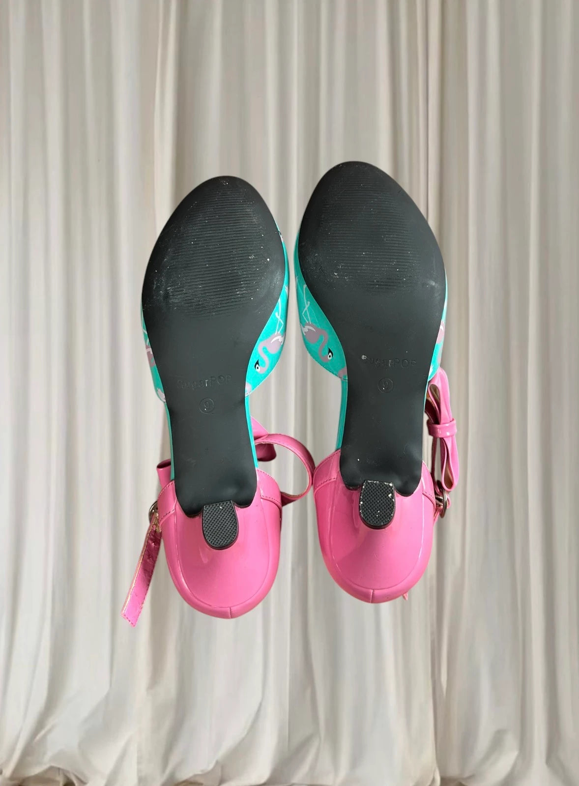 SugarPOP Retro Pink Blue Patent Flamingo Kitten Heels 50s Style AU9 - Image 6