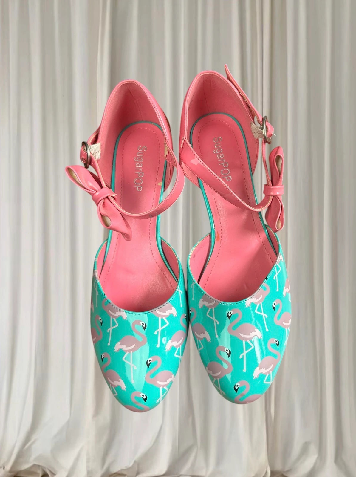 SugarPOP Retro Pink Blue Patent Flamingo Kitten Heels 50s Style AU9 - Image 5