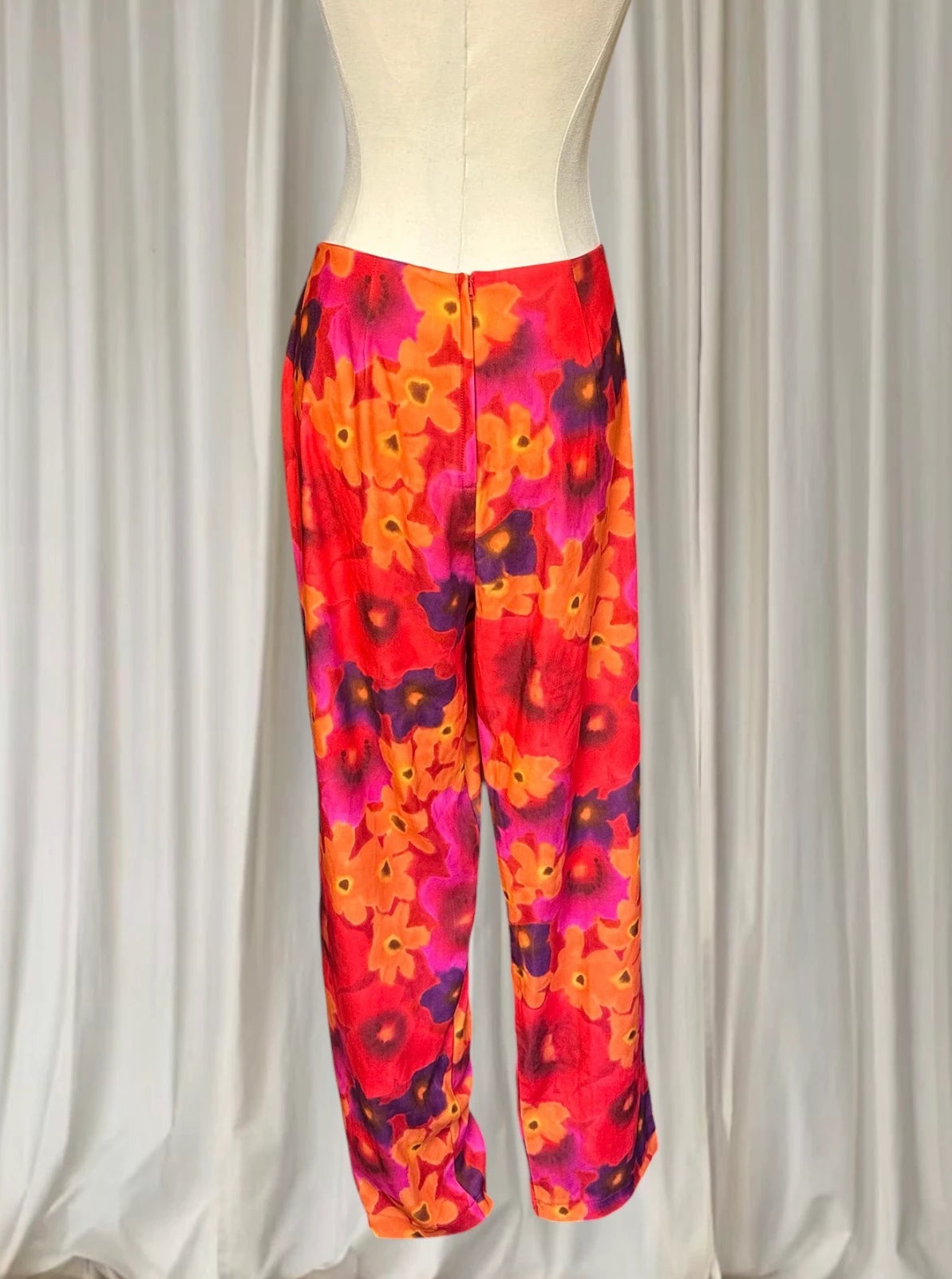 Vintage Floral Print Trousers - Vibrant Orange and Purple Pants Women's AU16 - Image 4