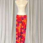Vintage Floral Print Trousers - Vibrant Orange and Purple Pants Women's AU16 - Image 1