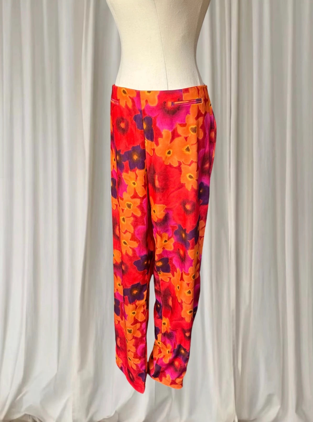 Vintage Floral Print Trousers - Vibrant Orange and Purple Pants Women's AU16 - Image 5