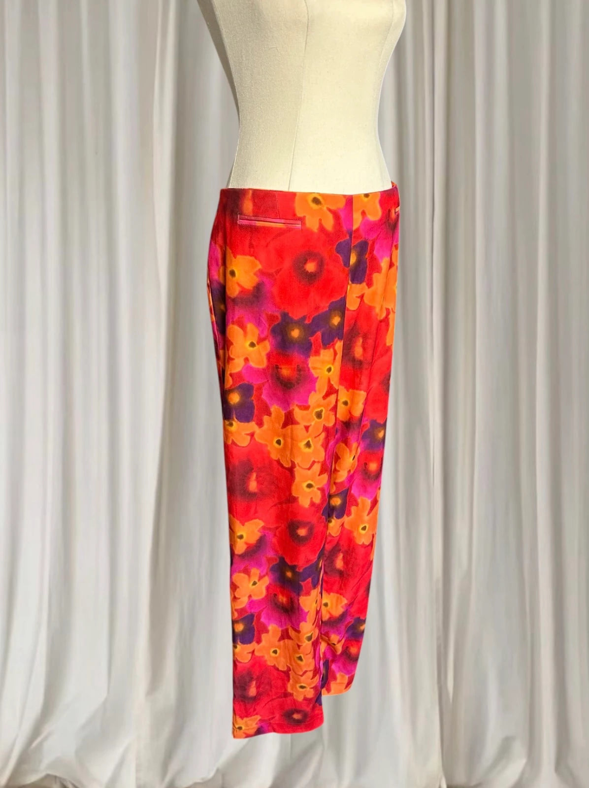 Vintage Floral Print Trousers - Vibrant Orange and Purple Pants Women's AU16 - Image 3