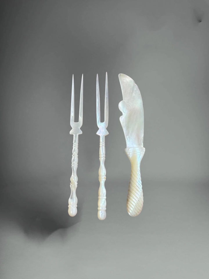 Antique Mother Of Pearl Serving Cocktail Cutlery Set Victorian (3 Piece) - Image 1