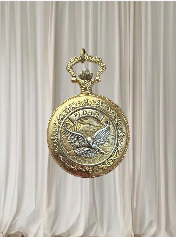 Vintage Milan #1 Dad Eagle Quartz Pocket Watch Japan Movement - Image 1