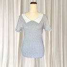 Review Grey Ribbed Knit Top - Short Sleeve With Peter Pan Collar AU10 - Image 1