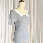 Review Grey Ribbed Knit Top - Short Sleeve With Peter Pan Collar AU10 - Image 4