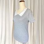 Review Grey Ribbed Knit Top - Short Sleeve With Peter Pan Collar AU10 - Image 3