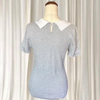 Review Grey Ribbed Knit Top - Short Sleeve With Peter Pan Collar AU10 - Image 5