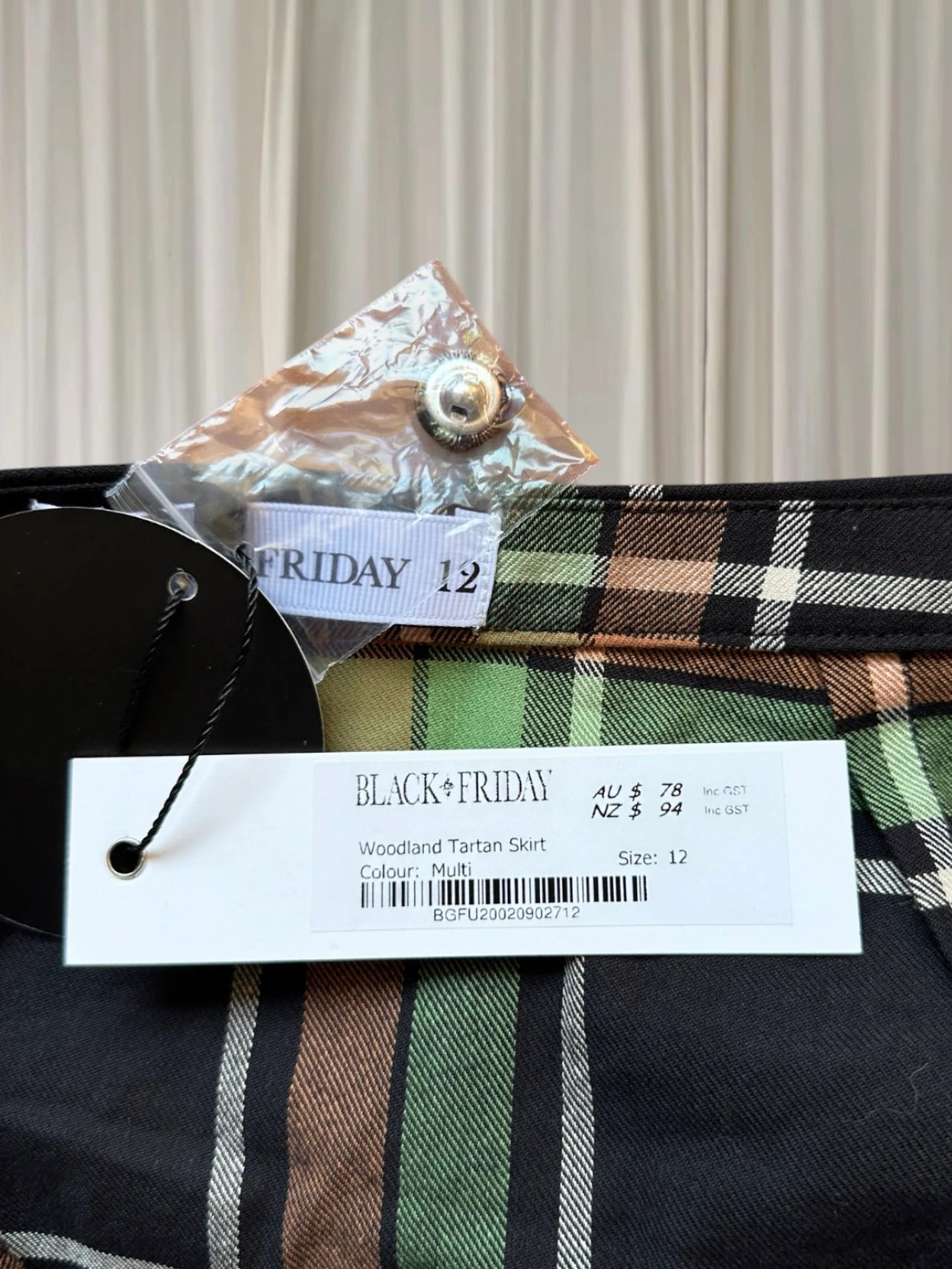 Black Friday Dangerfield Woodland Pleated Tartan Mini Skirt BNWT AU12  - Image 6