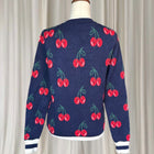 Cherry Print Y2K Sweater - Navy Red Knit Pullover Top S-M - Image 5