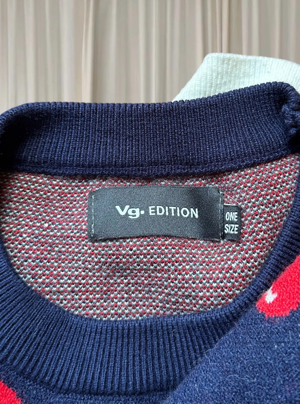 Cherry Print Y2K Sweater - Navy Red Knit Pullover Top S-M - Image 6