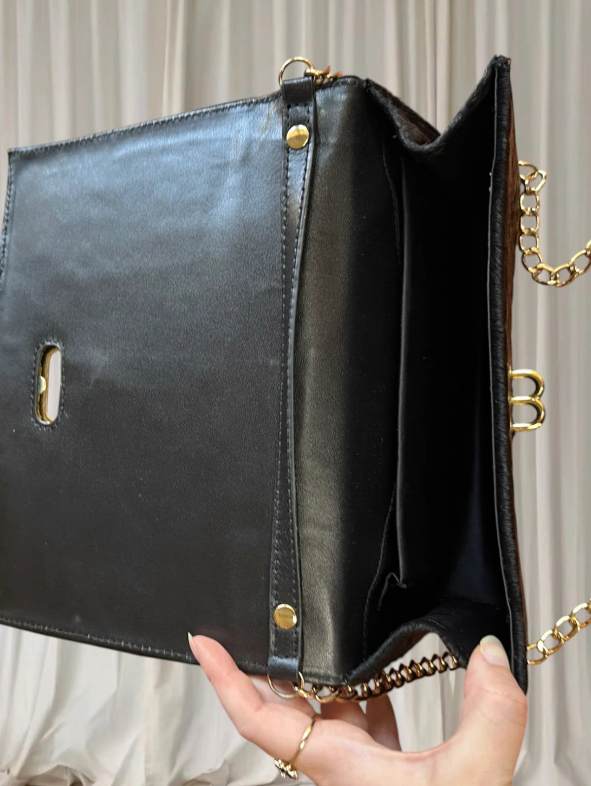 Nina Valero Quilted Hair-on-Hide Crossbody Bag - Gold-Tone Chain Detail - Image 7