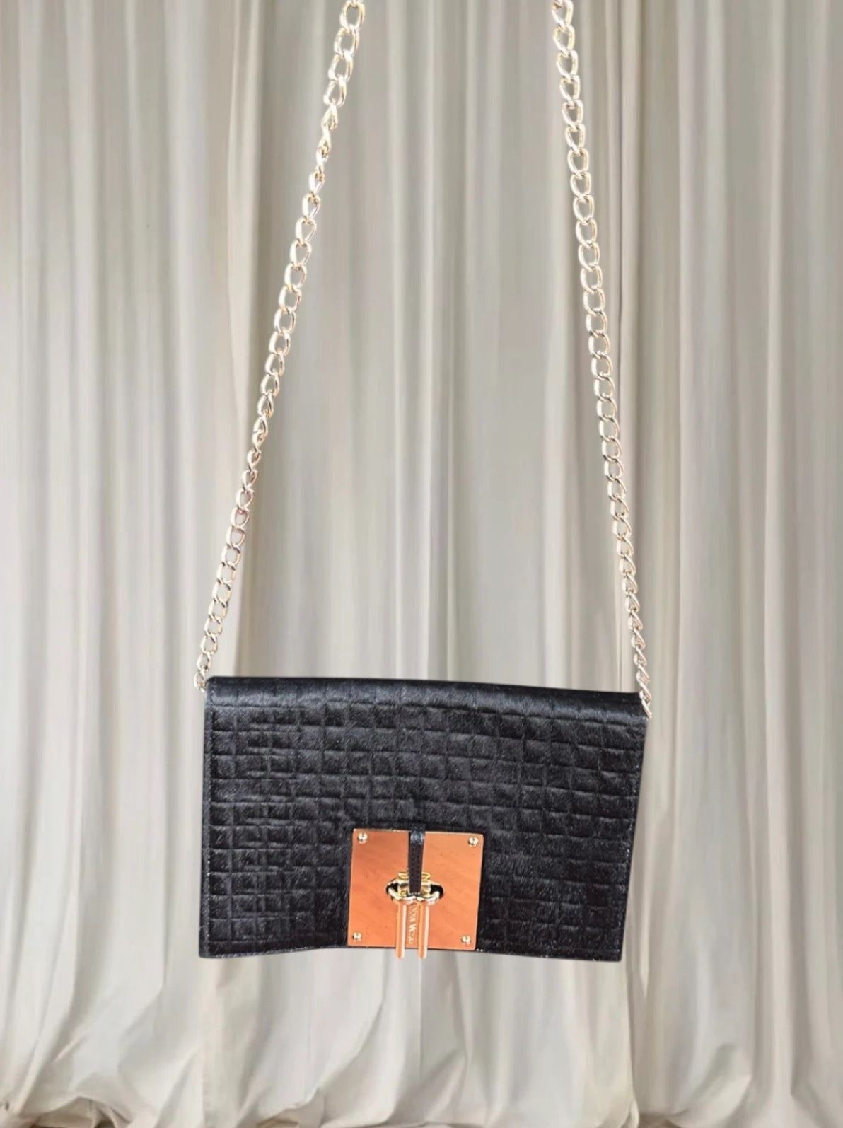Nina Valero Quilted Hair-on-Hide Crossbody Bag - Gold-Tone Chain Detail - Image 6