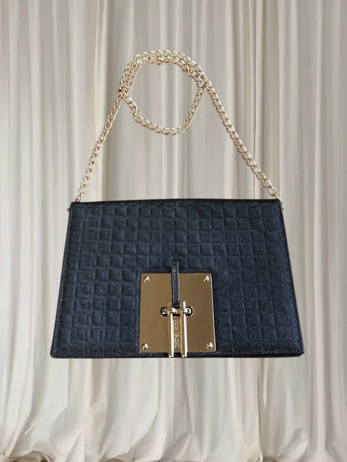 Nina Valero Quilted Hair-on-Hide Crossbody Bag - Gold-Tone Chain Detail - Image 1