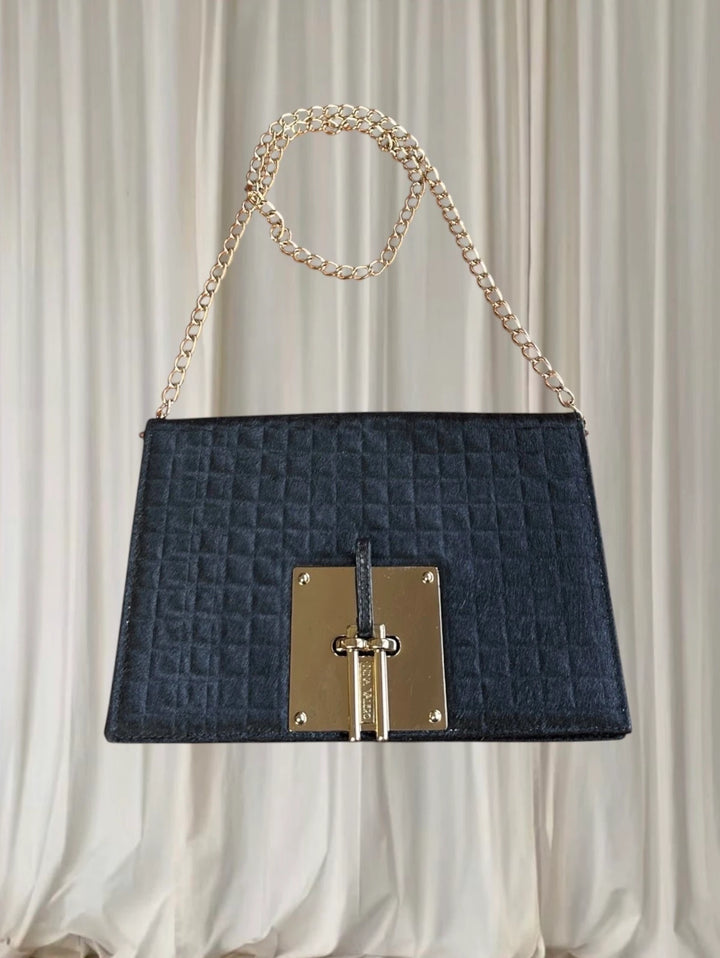 Nina Valero Quilted Hair-on-Hide Crossbody Bag - Gold-Tone Chain Detail - Image 1