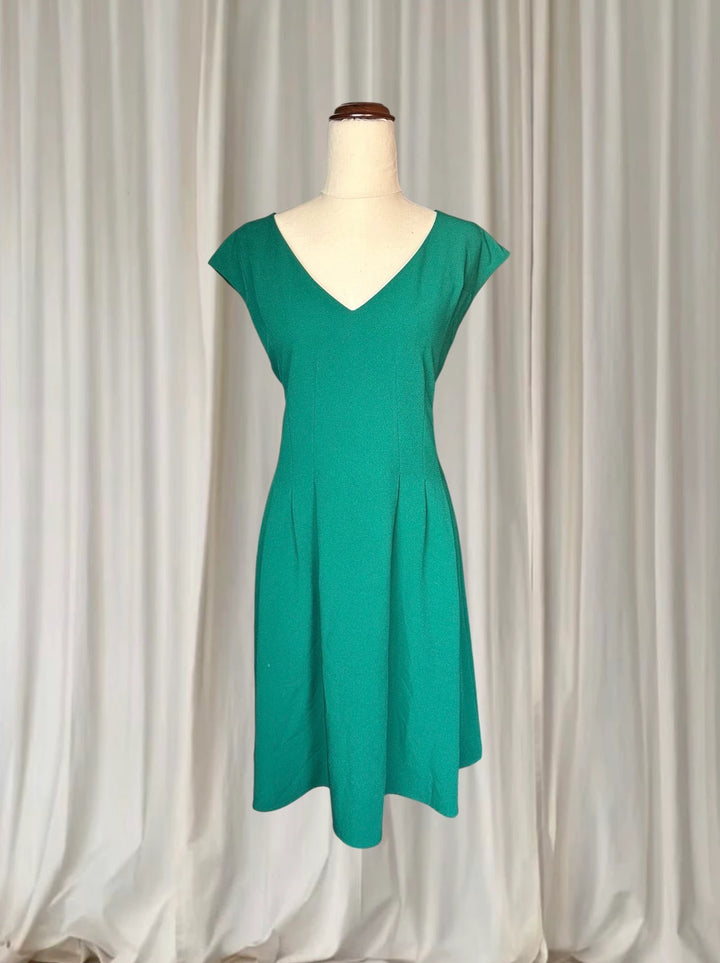 Peter Morrissey Vintage Style Emerald Green V-Neck A-Line Dress AU16 - Image 1