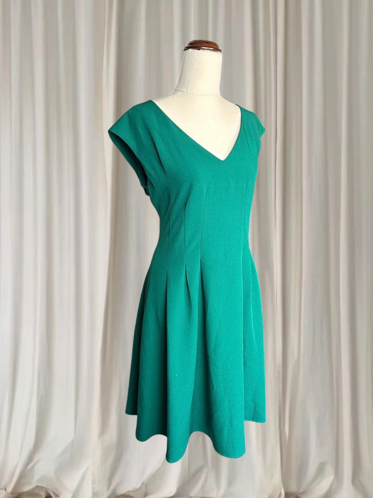 Peter Morrissey Vintage Style Emerald Green V-Neck A-Line Dress AU16 - Image 3