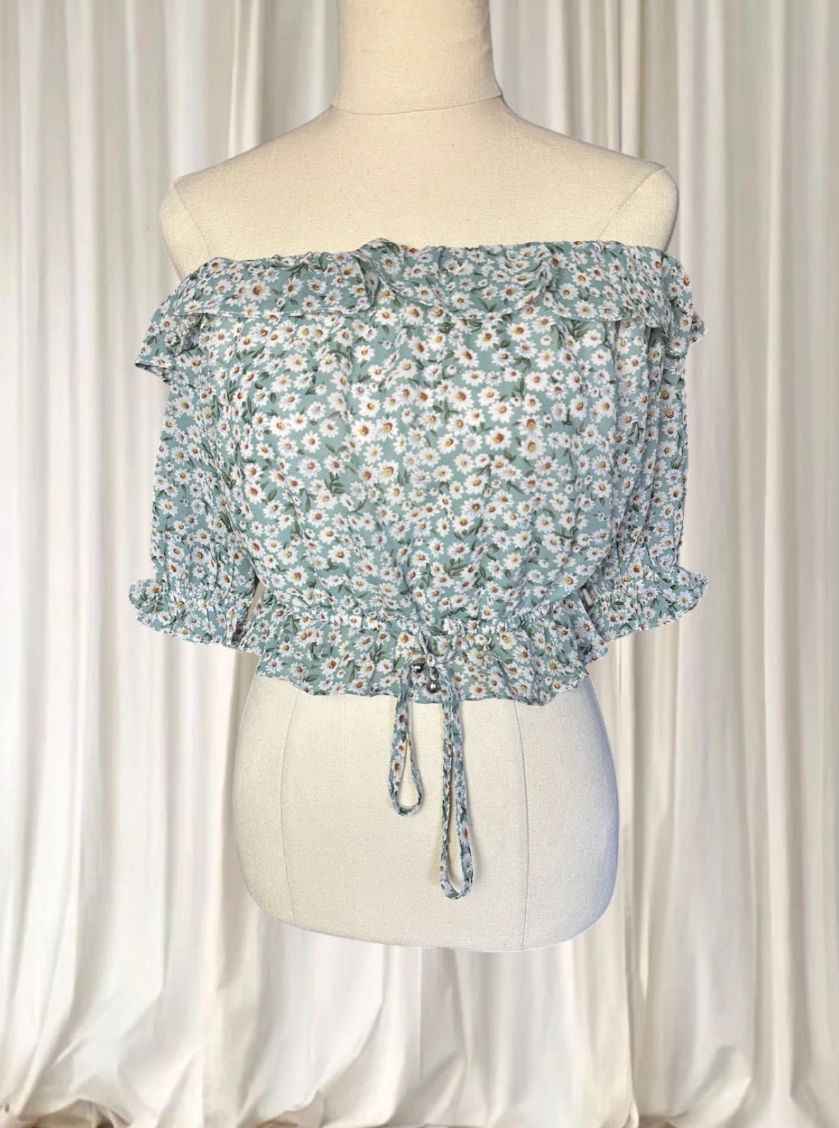 Boho Spring Floral Off-Shoulder Crop Top - Flattering Ruffled Summer Style AU8 - Image 2