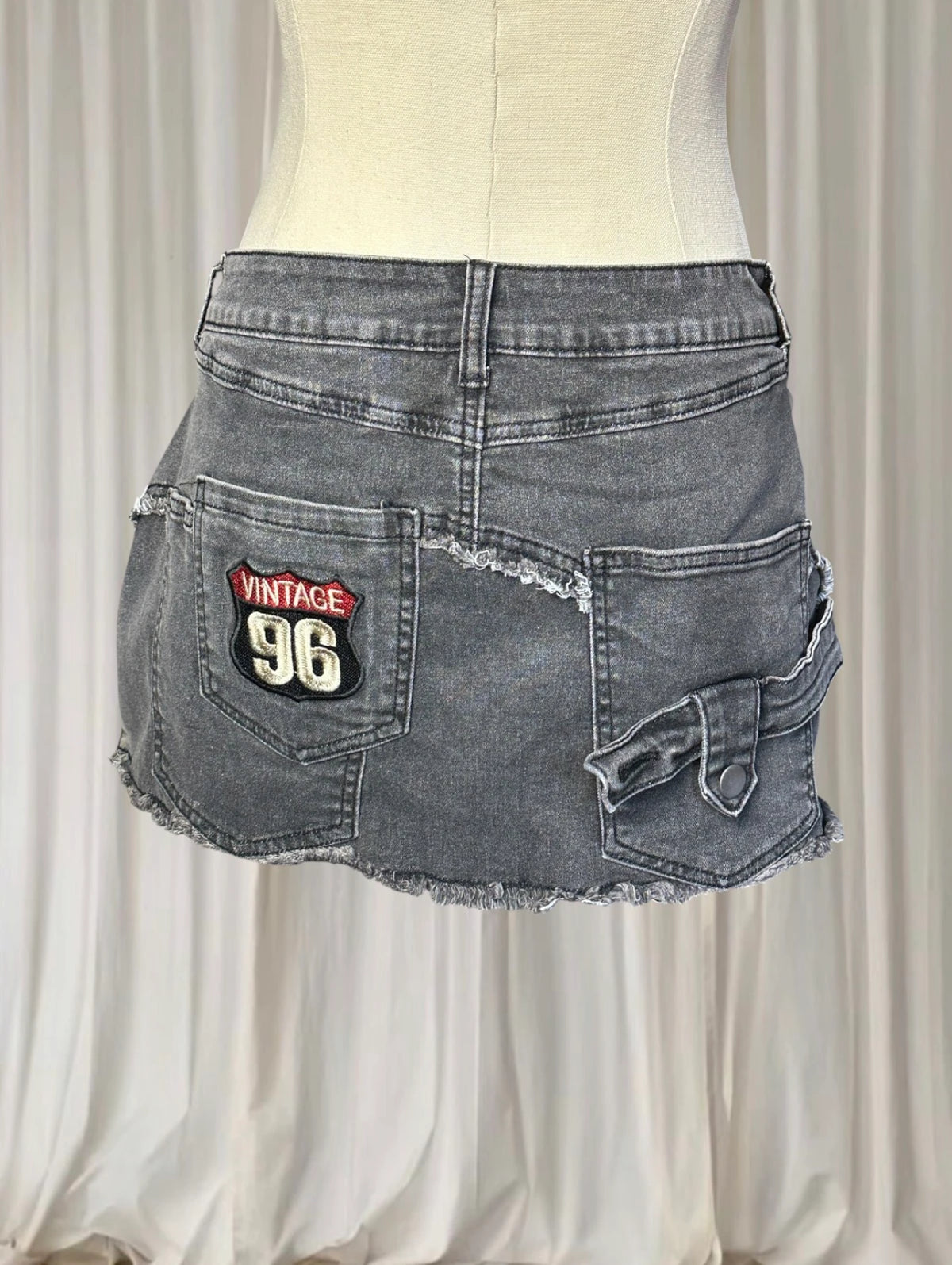 Grunge Black Denim Cargo Mini Skirt - Vintage Style BNWT L - Image 1