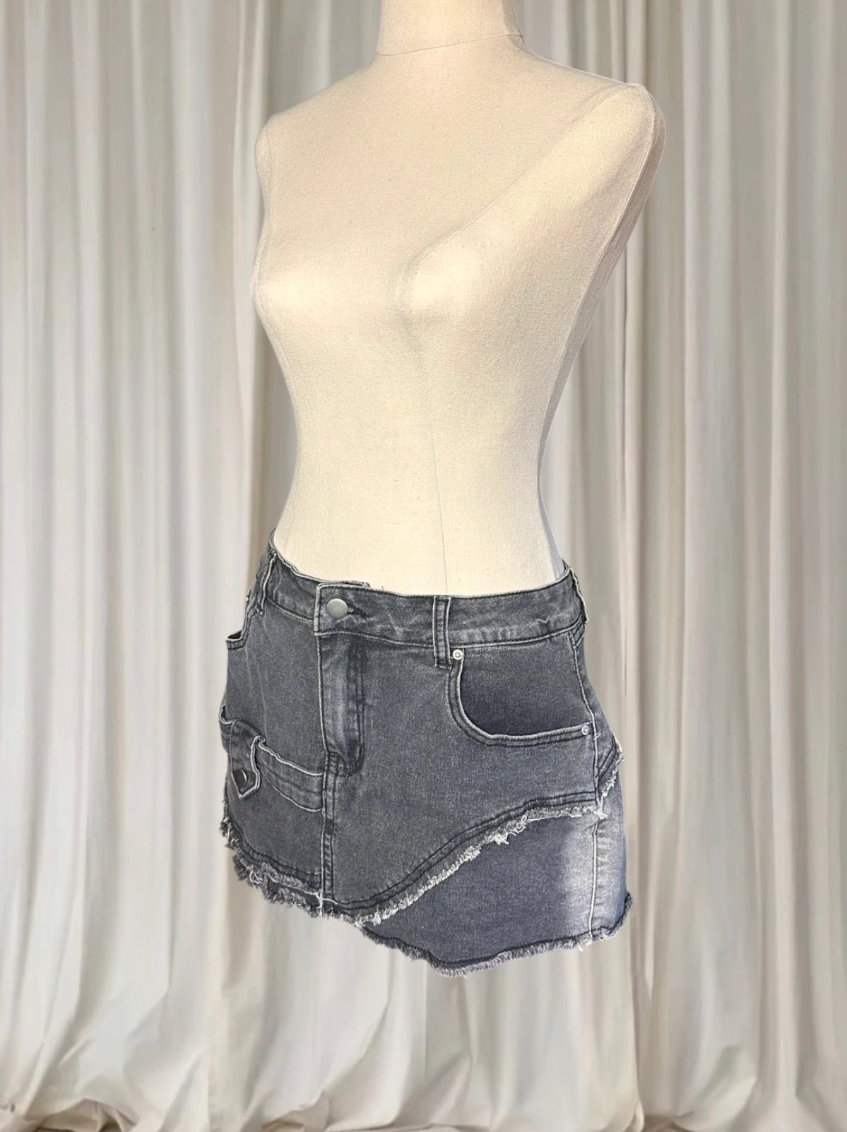 Grunge Black Denim Cargo Mini Skirt - Vintage Style BNWT L - Image 5