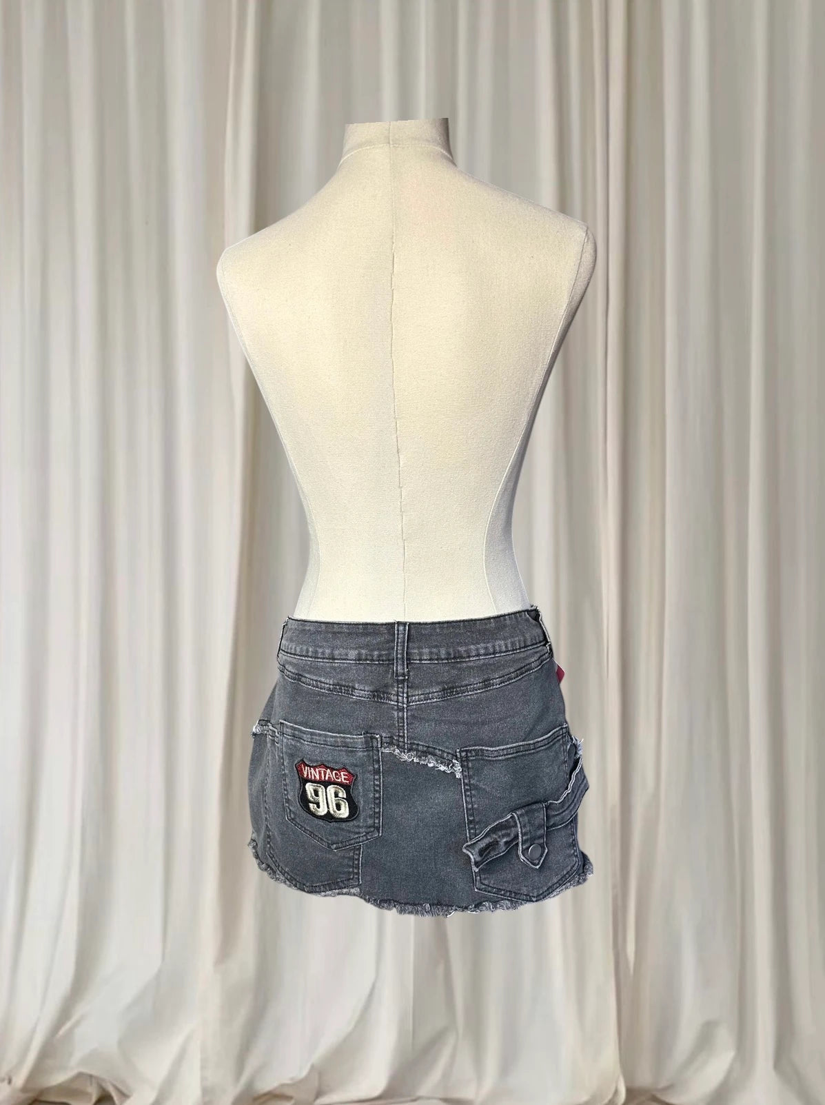 Grunge Black Denim Cargo Mini Skirt - Vintage Style BNWT L - Image 7