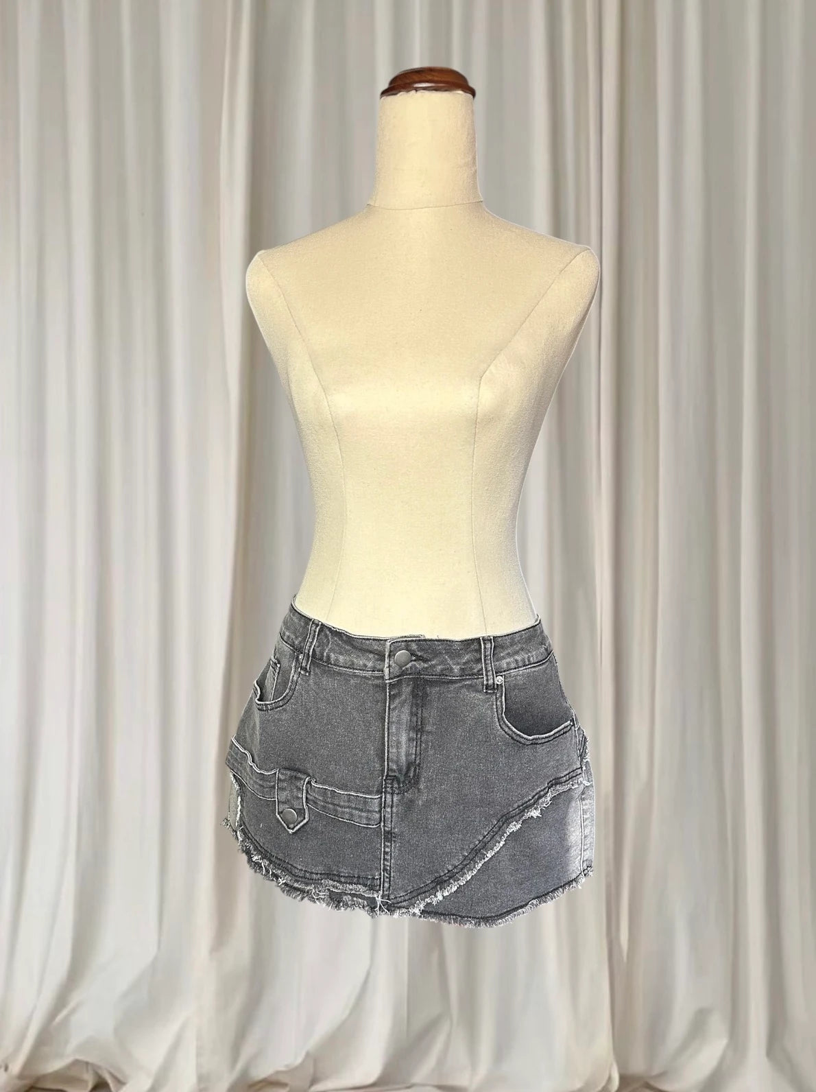 Grunge Black Denim Cargo Mini Skirt - Vintage Style BNWT L - Image 2