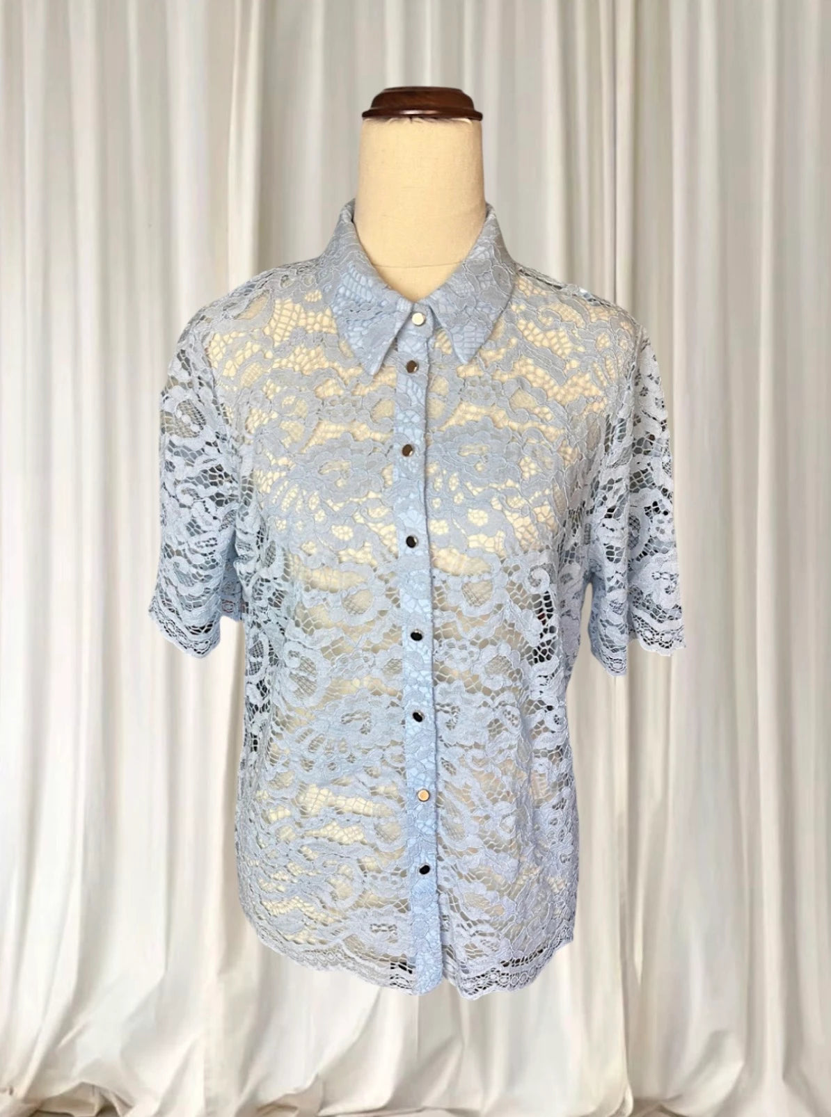 Portmans Lace Sheer Pastel Blue Button-Down Shirt AU10 BNWT RRP$99.95 - Image 3