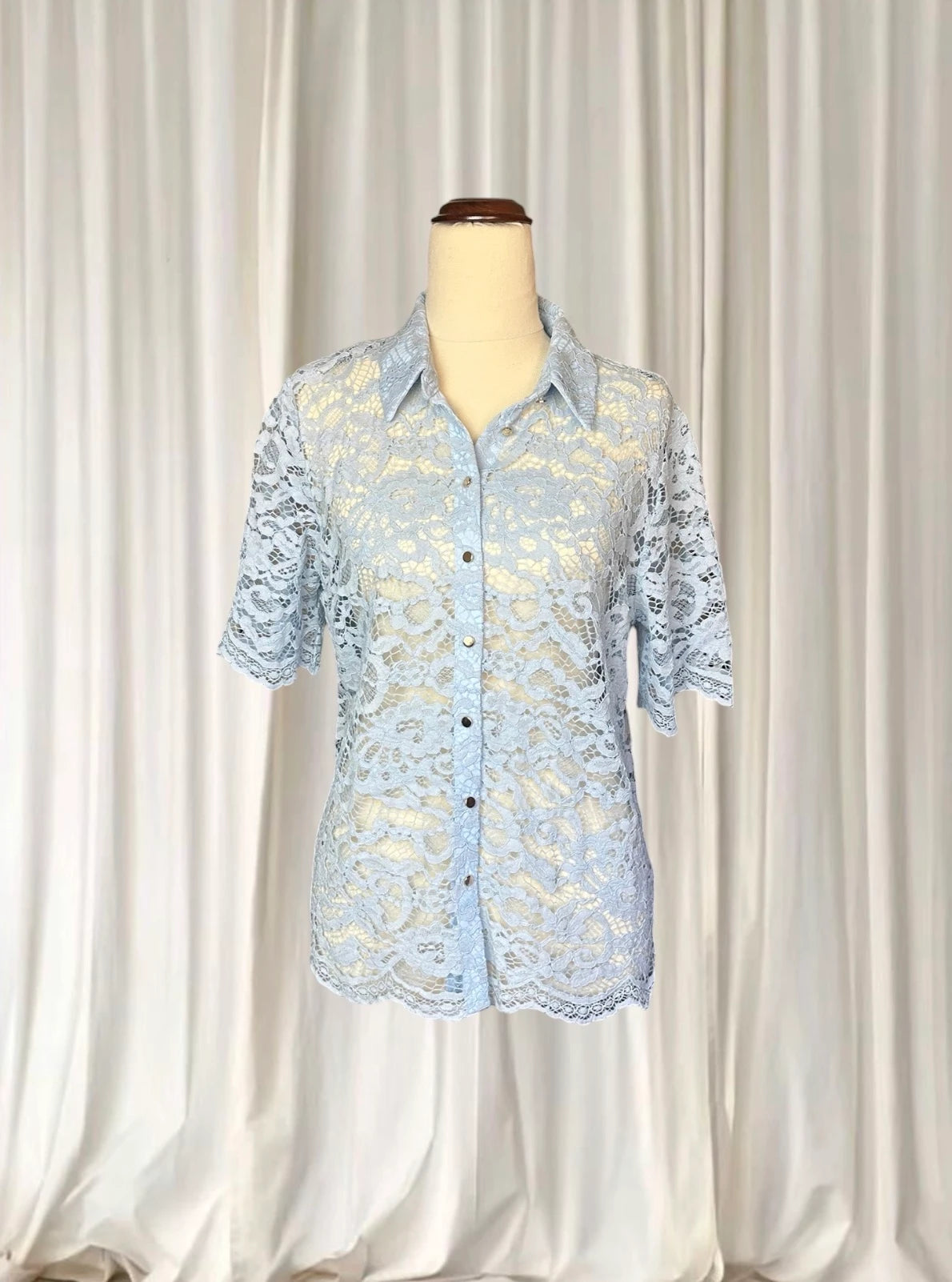 Portmans Lace Sheer Pastel Blue Button-Down Shirt AU10 BNWT RRP$99.95 - Image 1