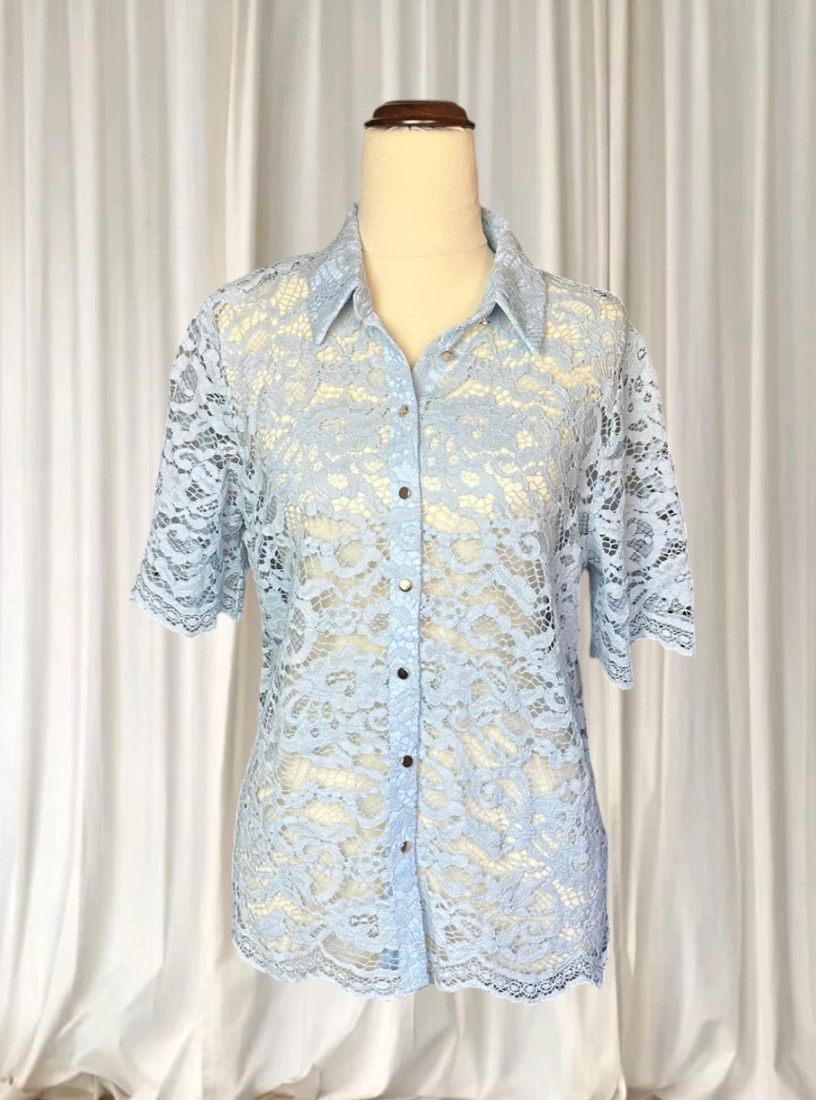 Portmans Lace Sheer Pastel Blue Button-Down Shirt AU10 BNWT RRP$99.95 - Image 2