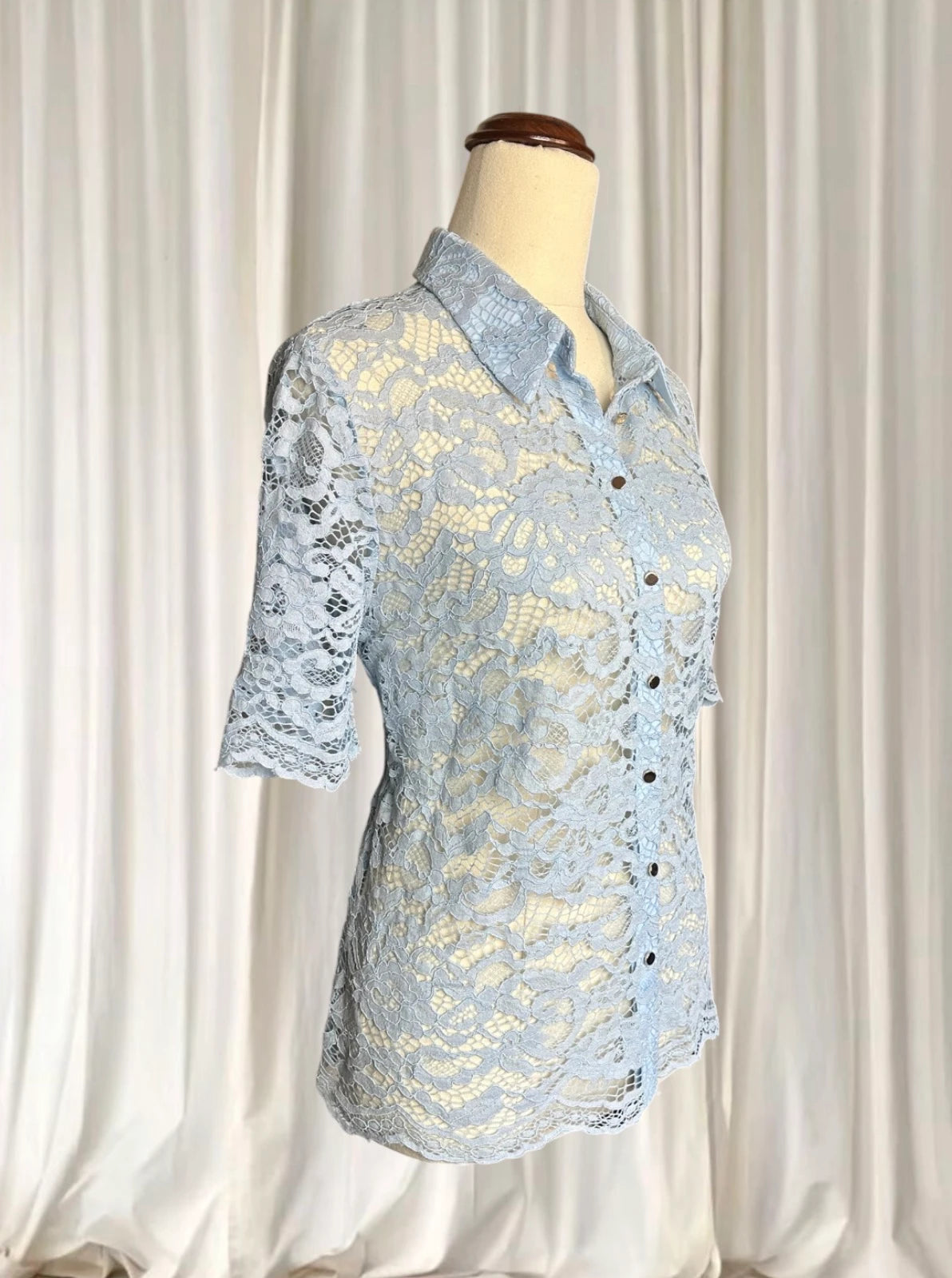 Portmans Lace Sheer Pastel Blue Button-Down Shirt AU10 BNWT RRP$99.95 - Image 4