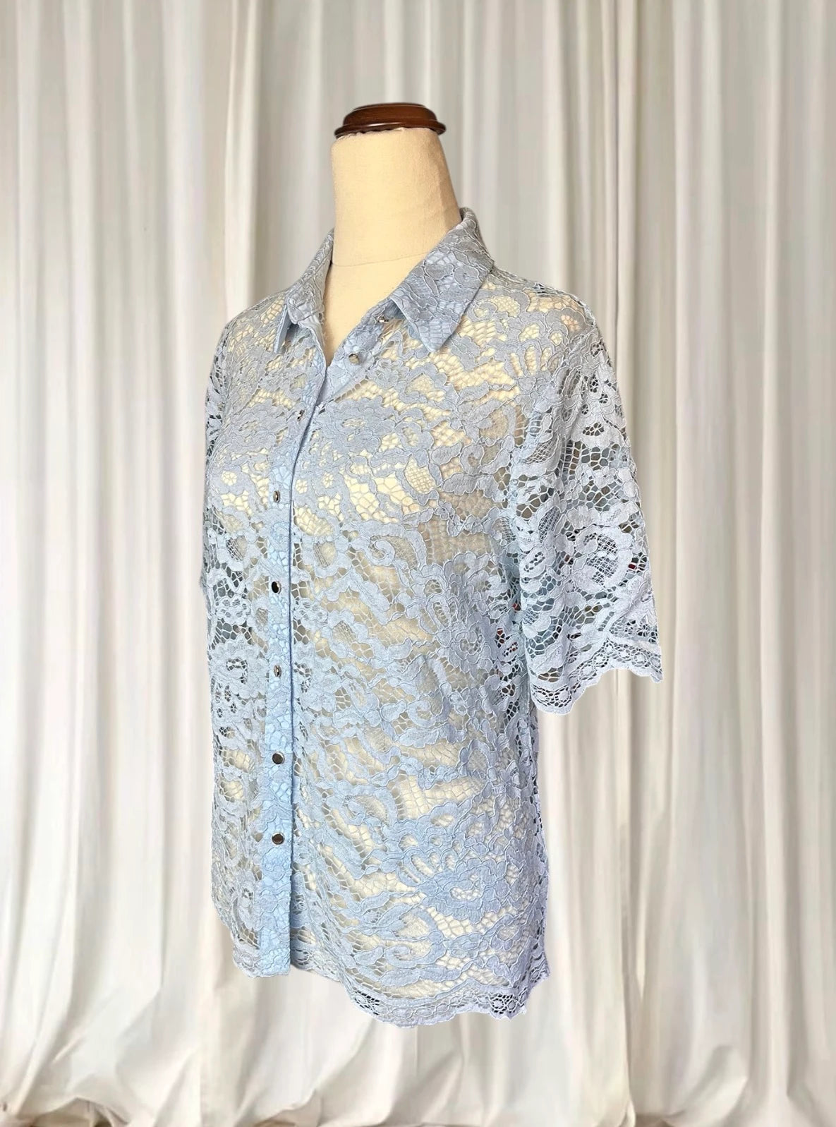 Portmans Lace Sheer Pastel Blue Button-Down Shirt AU10 BNWT RRP$99.95 - Image 5