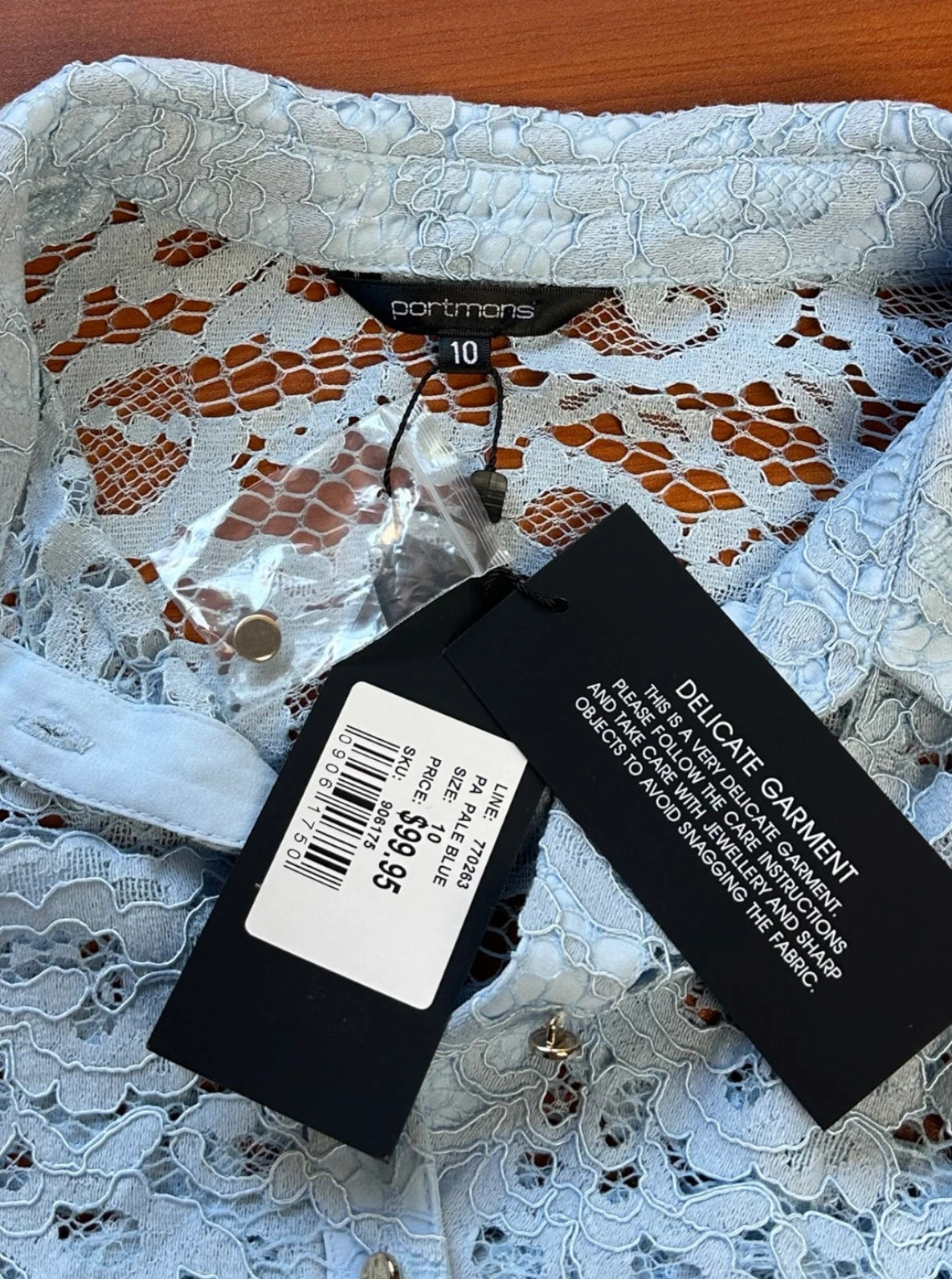 Portmans Lace Sheer Pastel Blue Button-Down Shirt AU10 BNWT RRP$99.95 - Image 7
