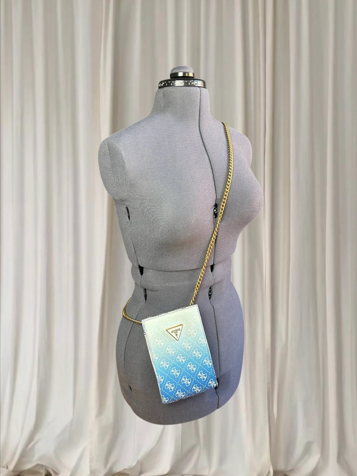 Guess Noelle Flap Chit Chat Crossbody Phone Bag Blue White Ombre Monogram - Image 1