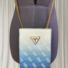 Guess Noelle Flap Chit Chat Crossbody Phone Bag Blue White Ombre Monogram - Image 3